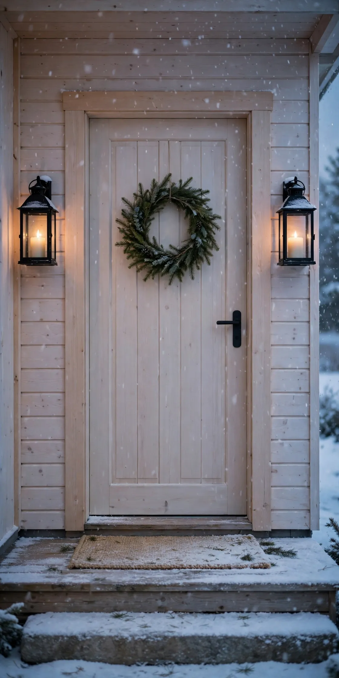 scandinavian christmas lanterns front door entry