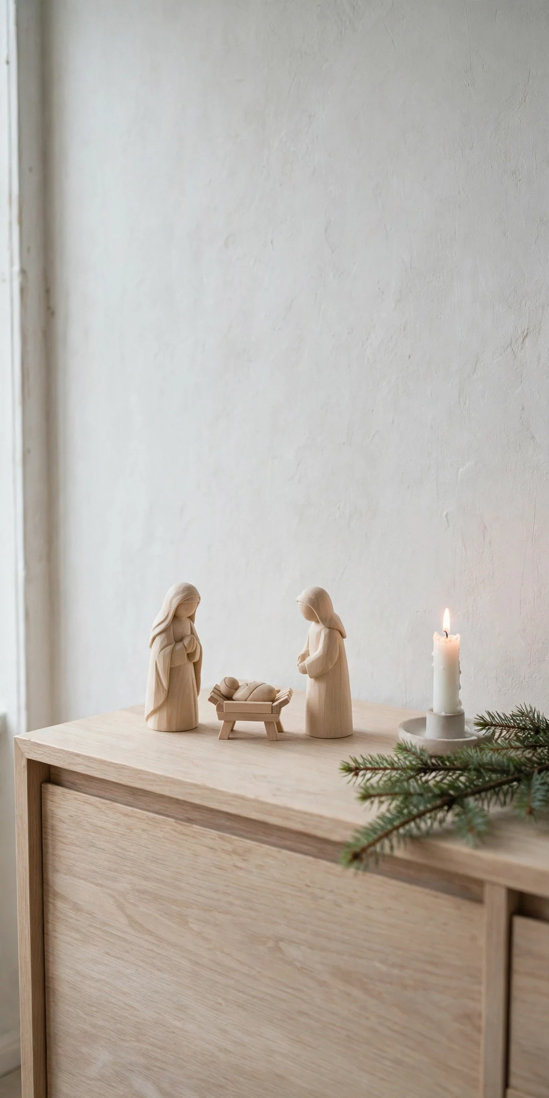 scandinavian christmas wooden nativity scene minimal