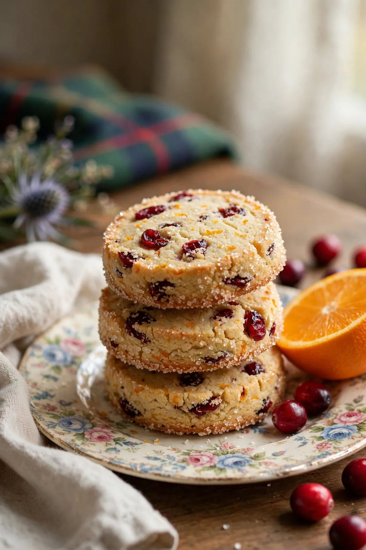 cranberry orange shortbread cookies with orange glaze