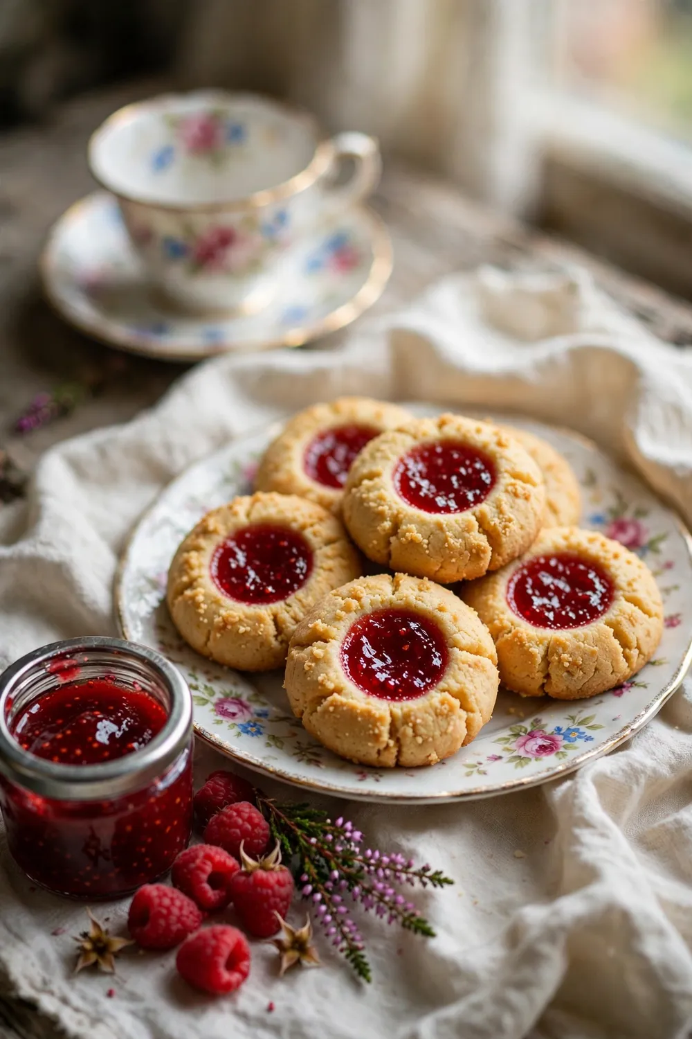 christmas shortbread jam thumbprint cookies