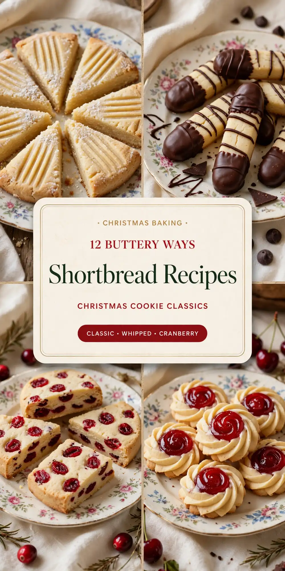 christmas shortbread recipes collage of classic whipped cranberry and cherry shortbread cookies