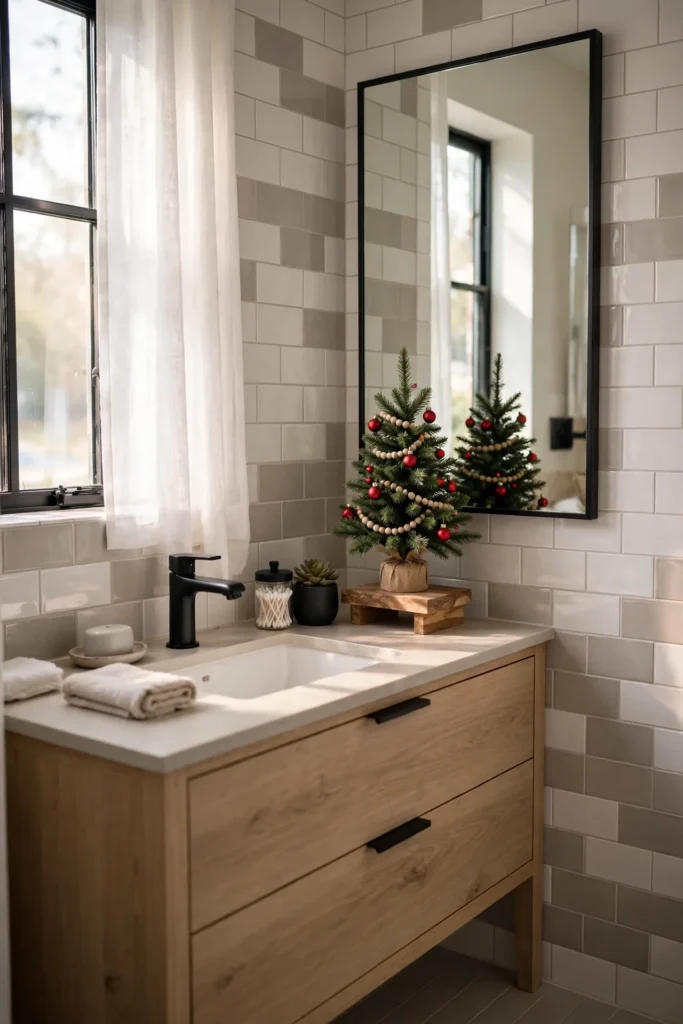 decorating a small bathroom for christmas mini tree vanity