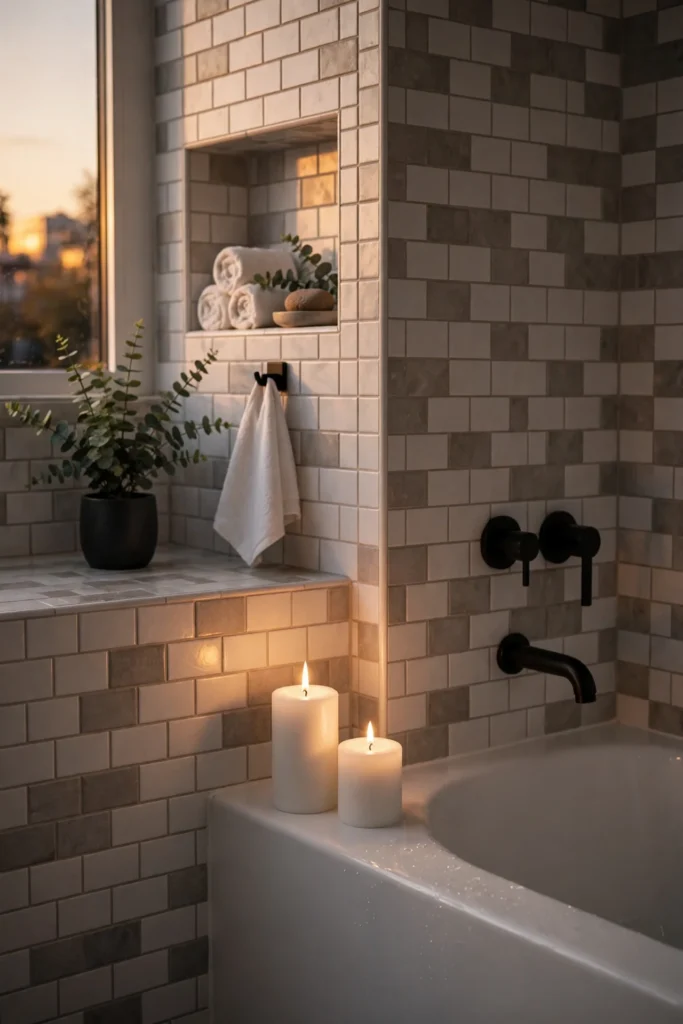 small bathroom christmas decor flameless candles evening glow