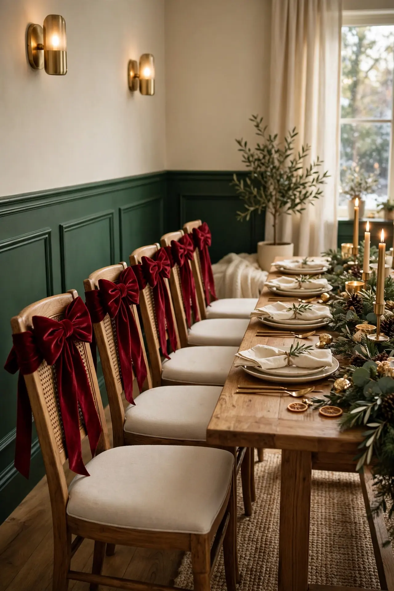 christmas ribbon bows dining chair backs