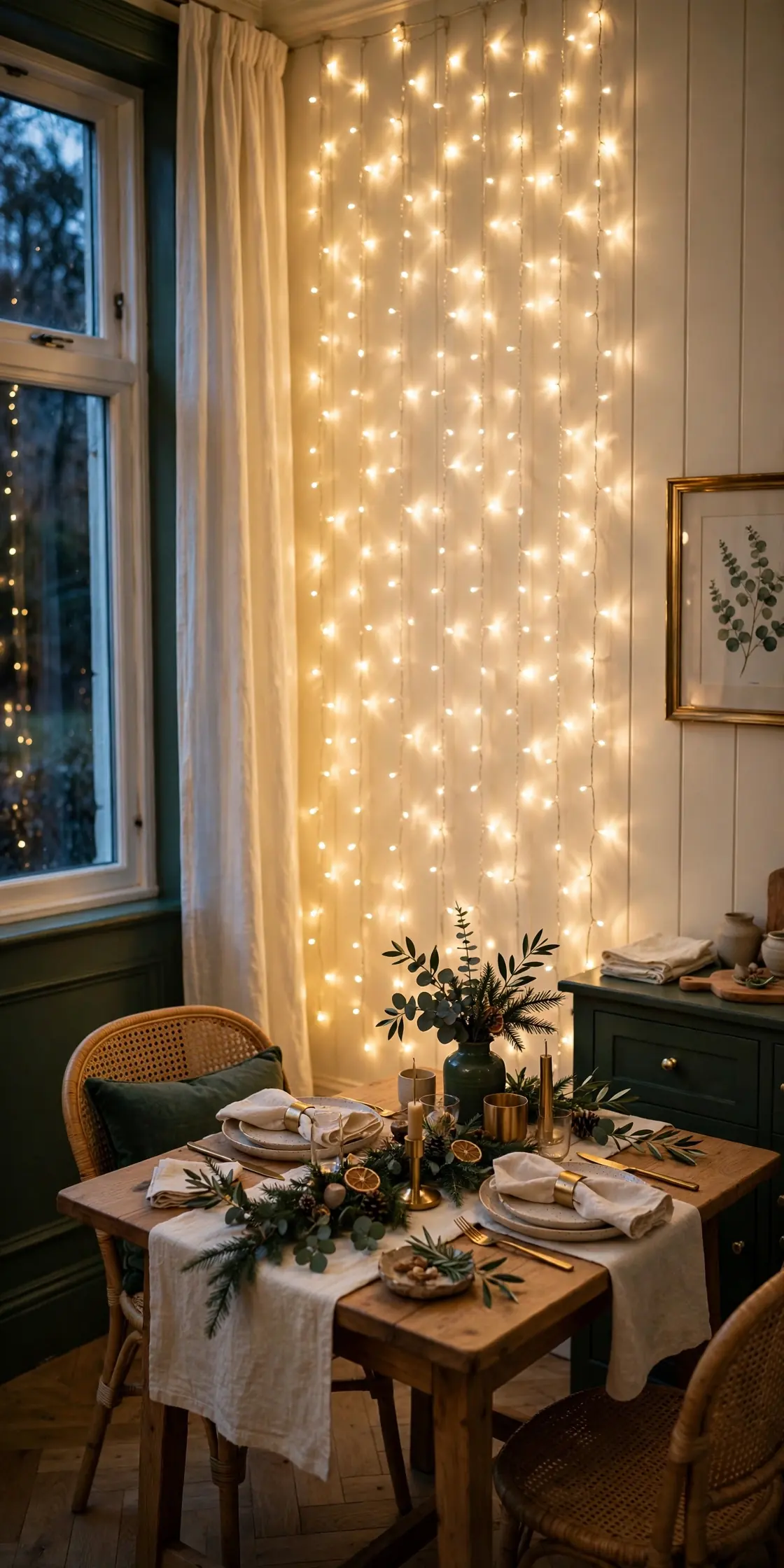 fairy light curtain small dining room wall