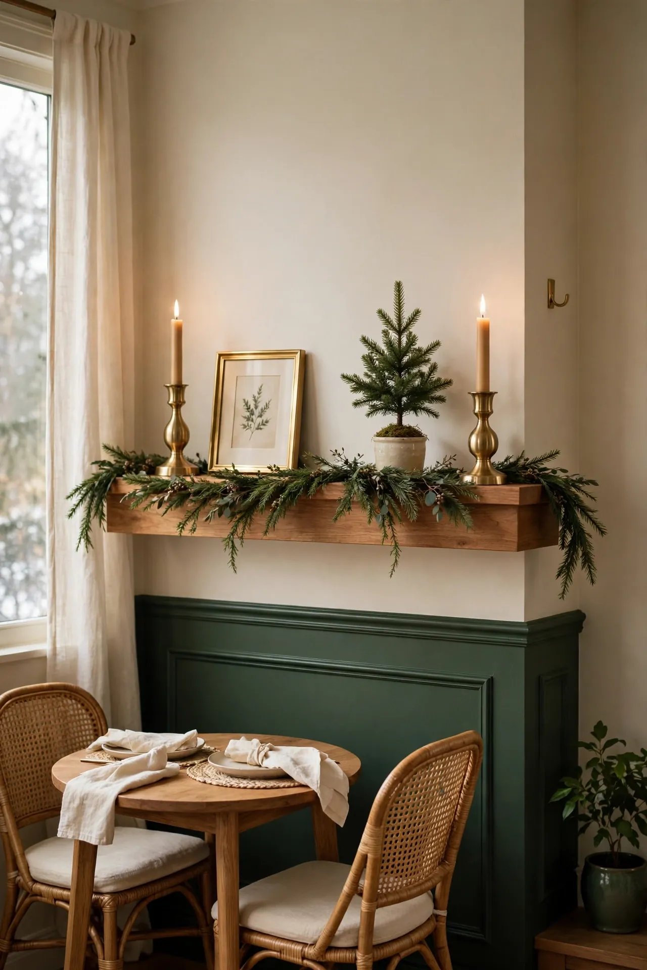 floating shelf styled christmas dining room