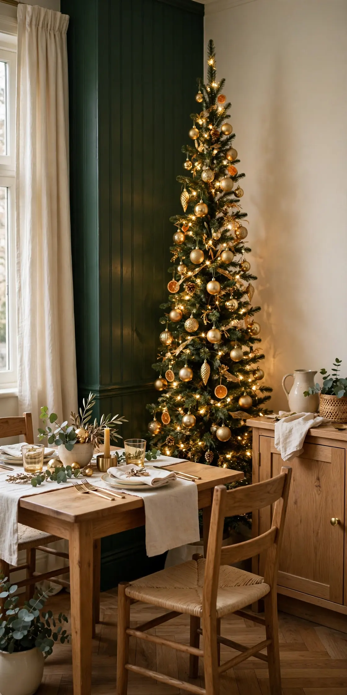 slim pencil christmas tree corner small dining room