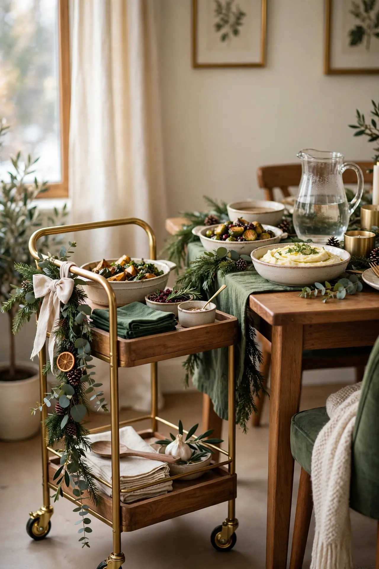 serving cart tray table christmas dining overflow