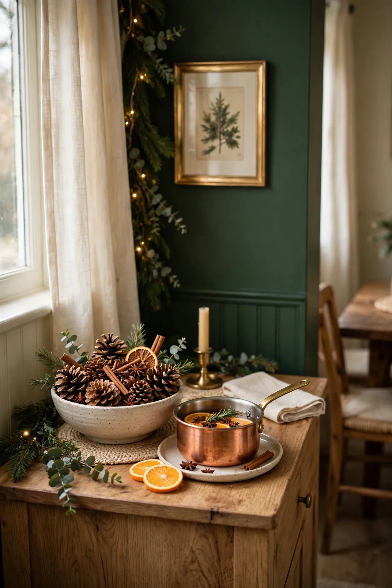christmas scent simmer pot pinecones dining room