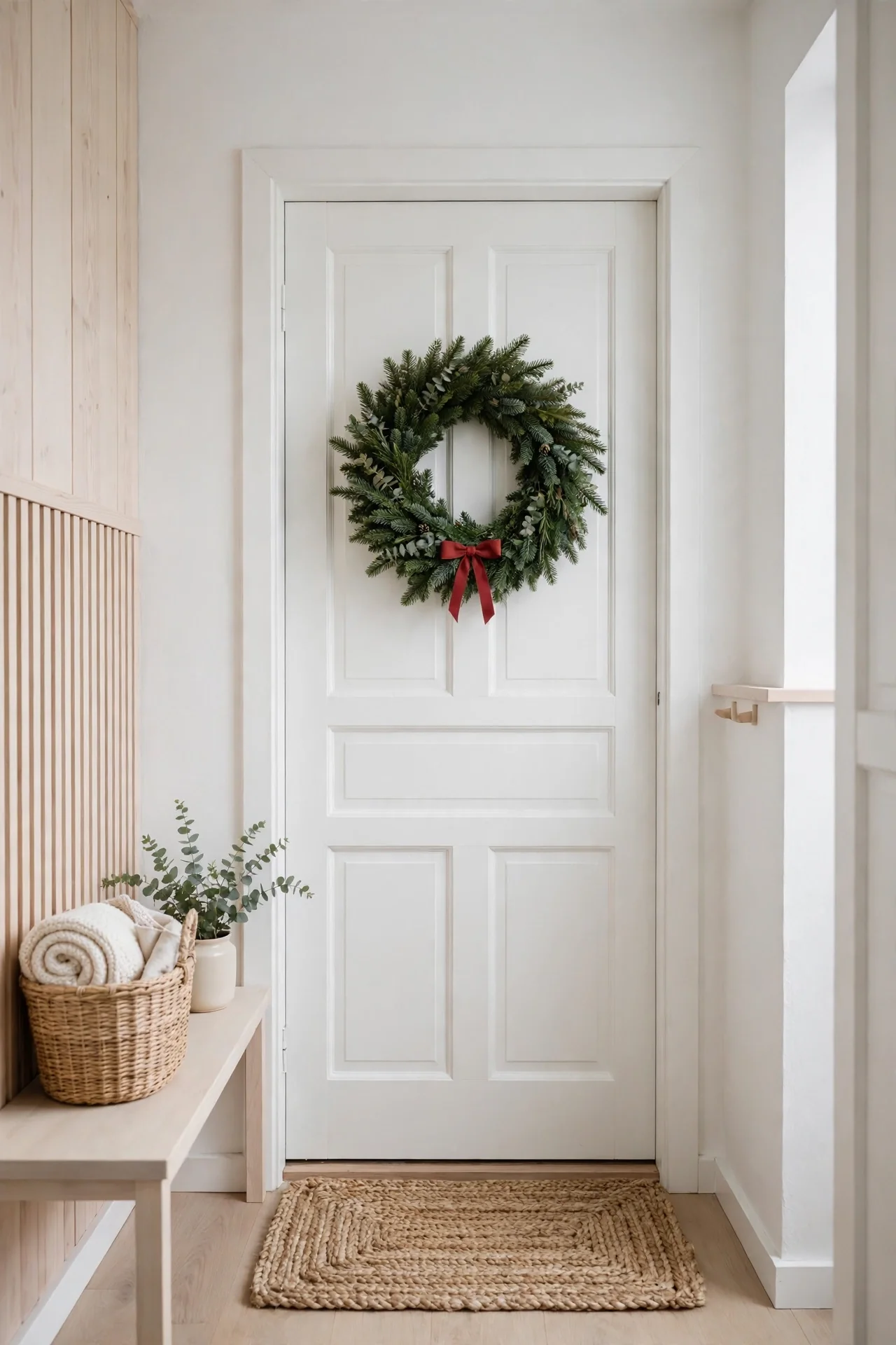 small entryway christmas wreath on door