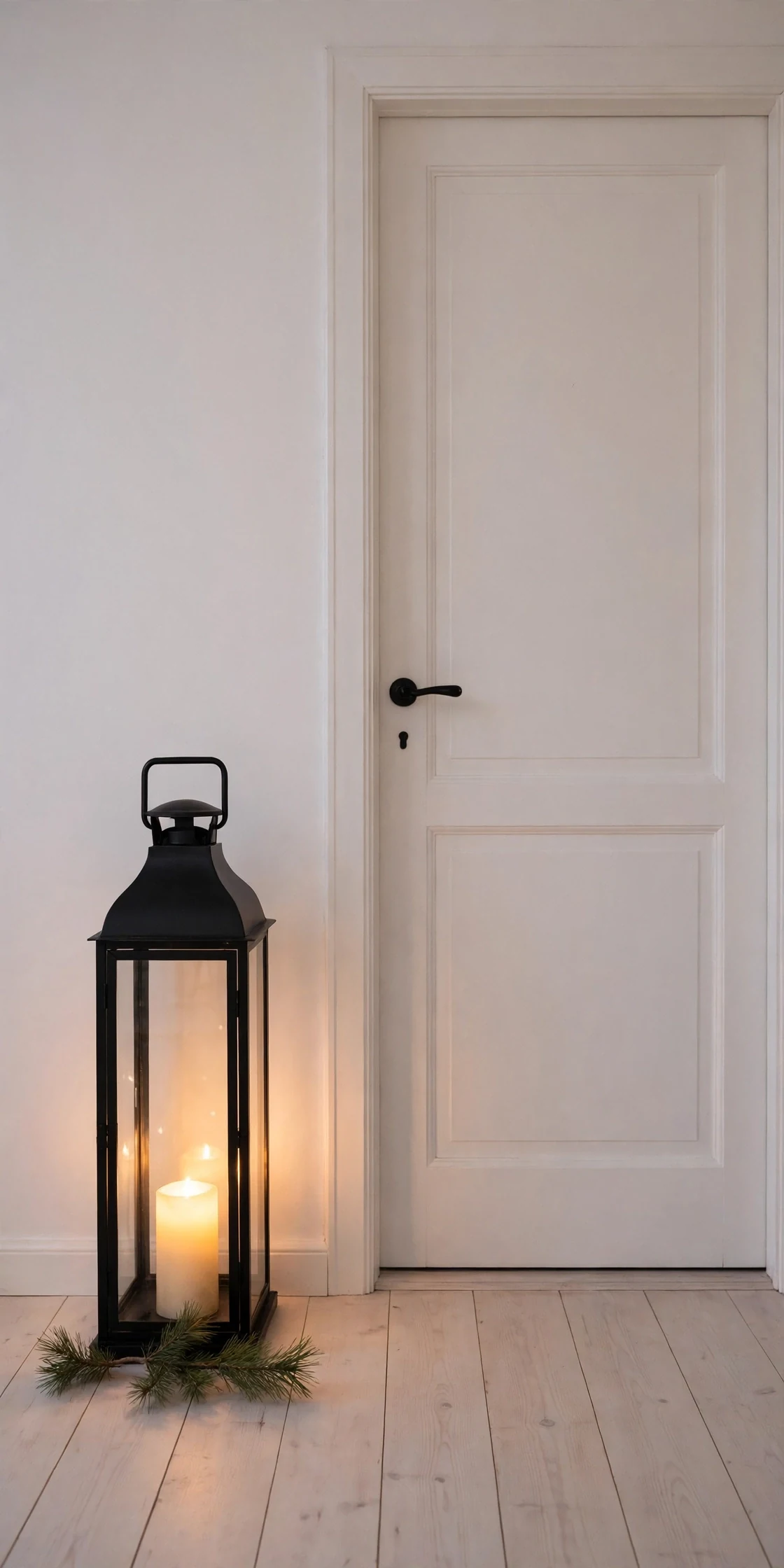 christmas lanterns beside front door entryway