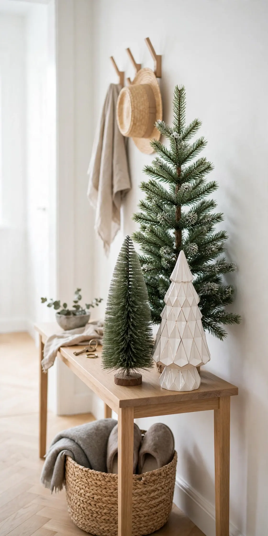 mini christmas tree trio console table entryway