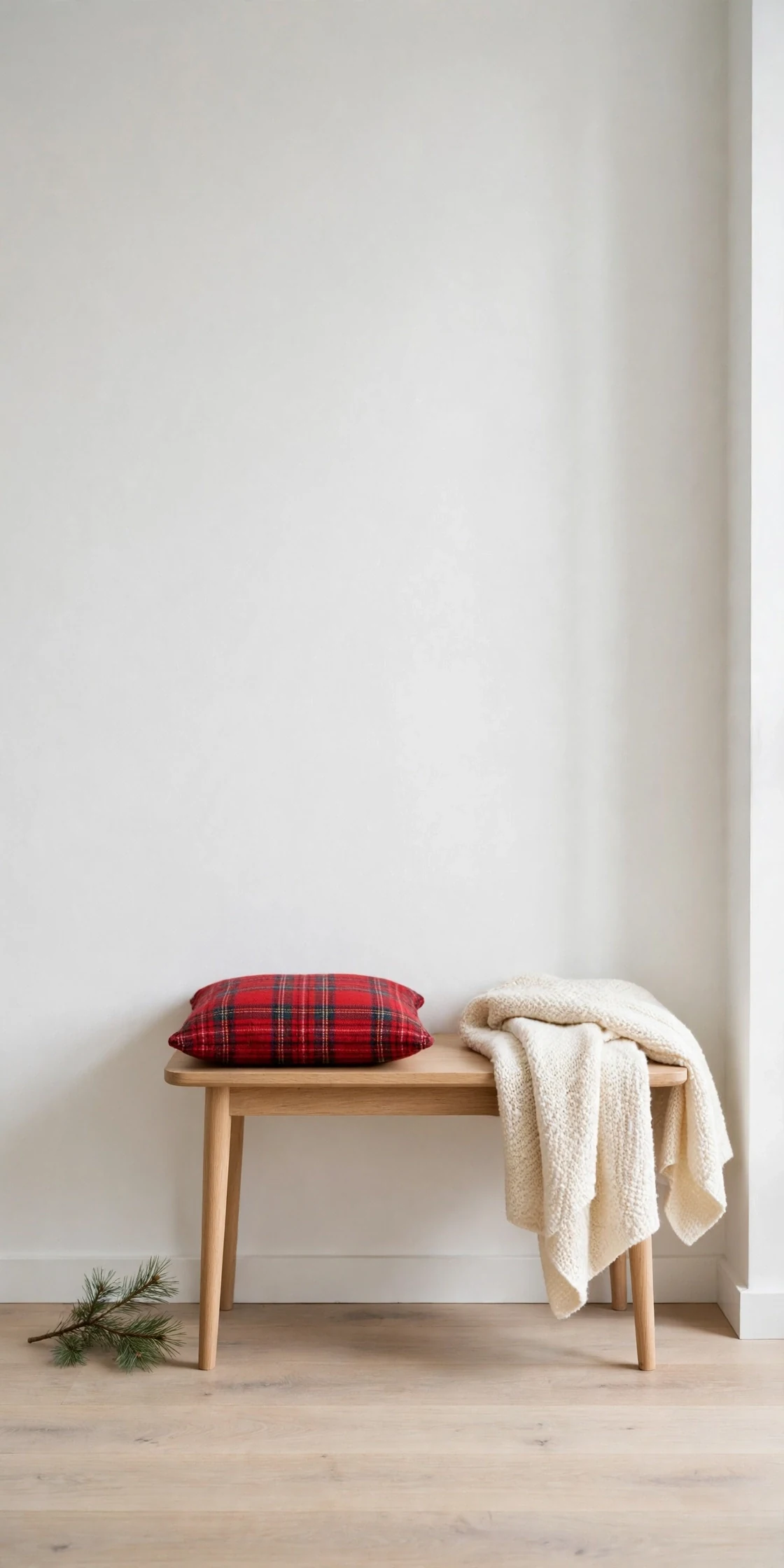 plaid throw blanket entryway bench christmas