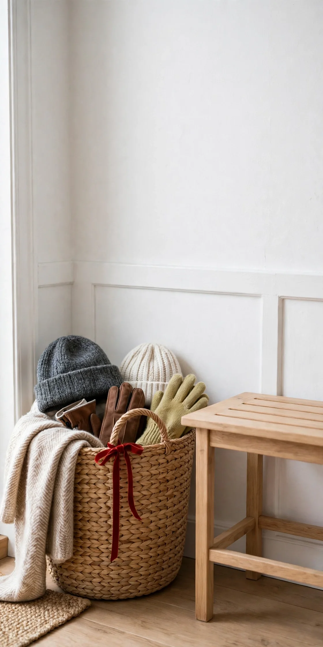 basket hats gloves small entryway christmas