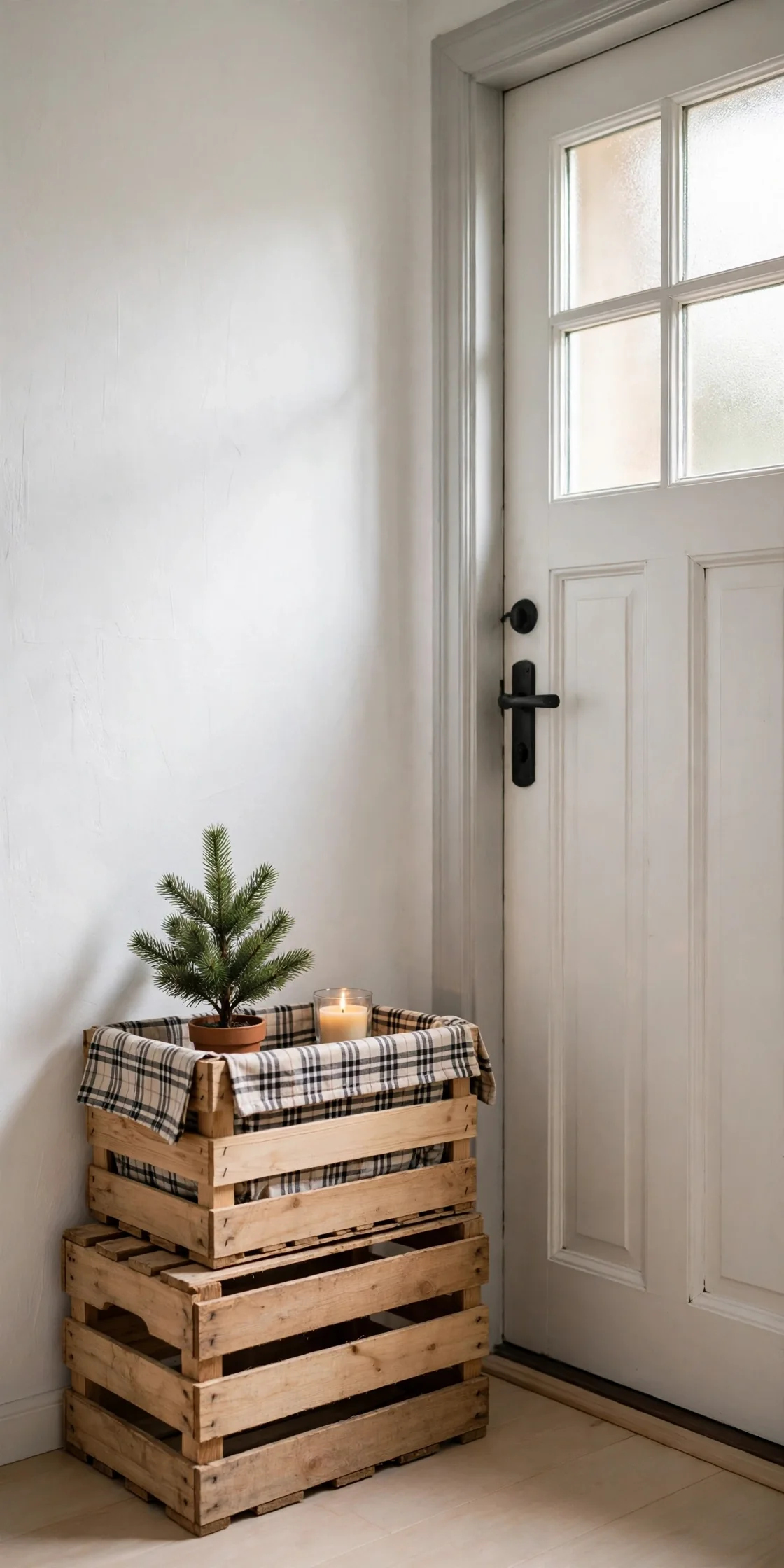 stacked crates christmas storage entryway decor
