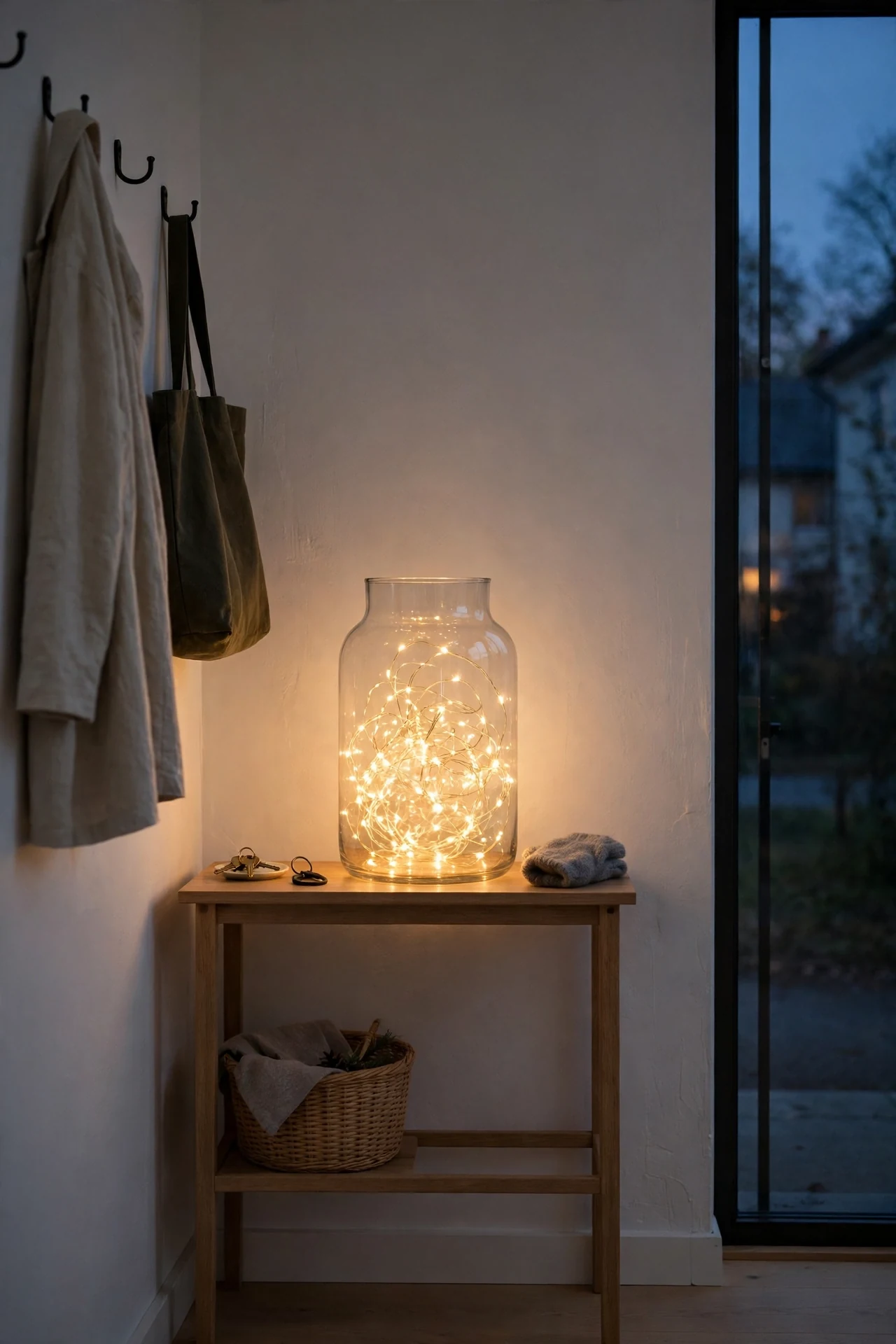 fairy lights glass vase small entryway glow