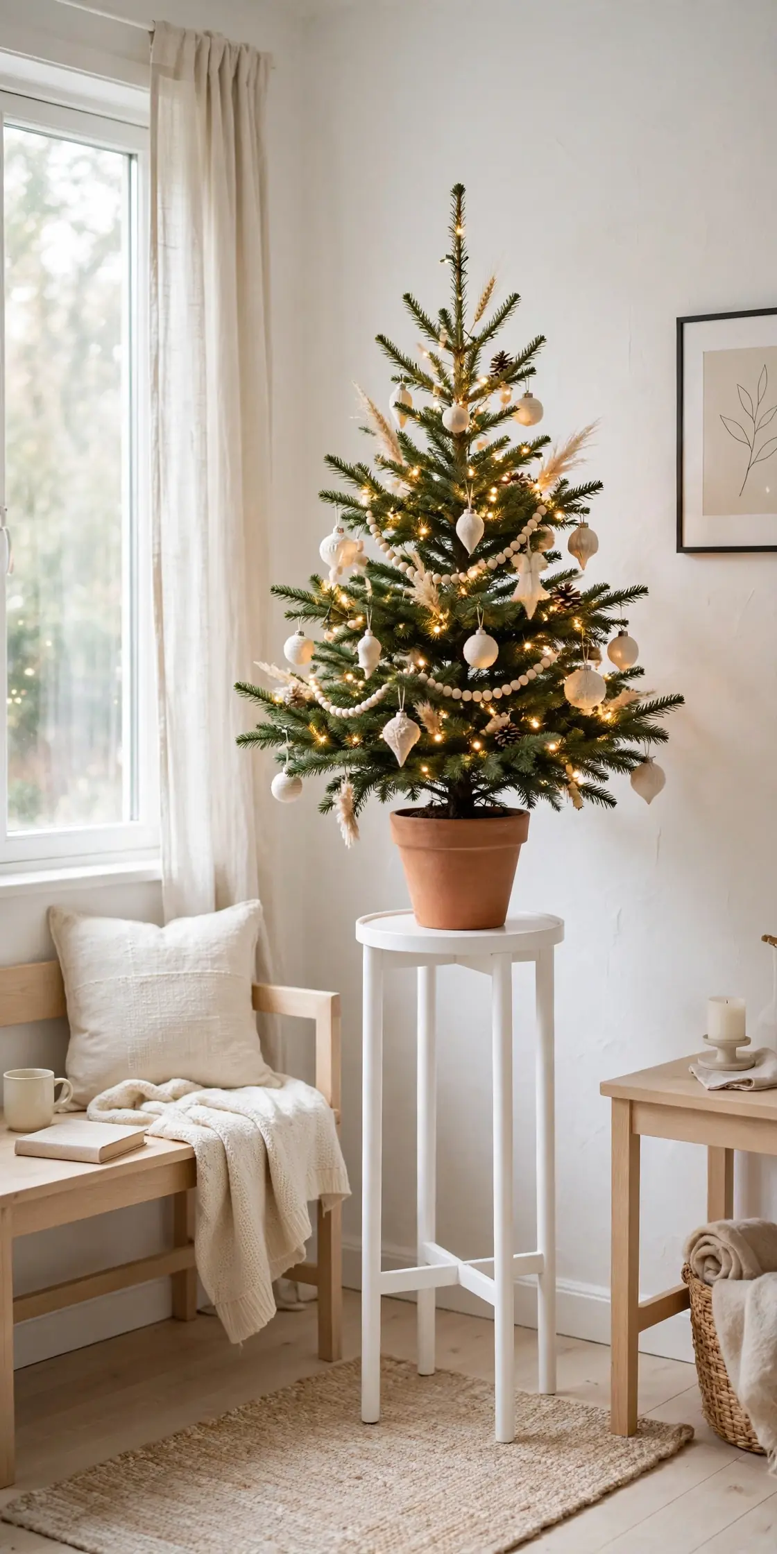christmas tree on plant stand small room