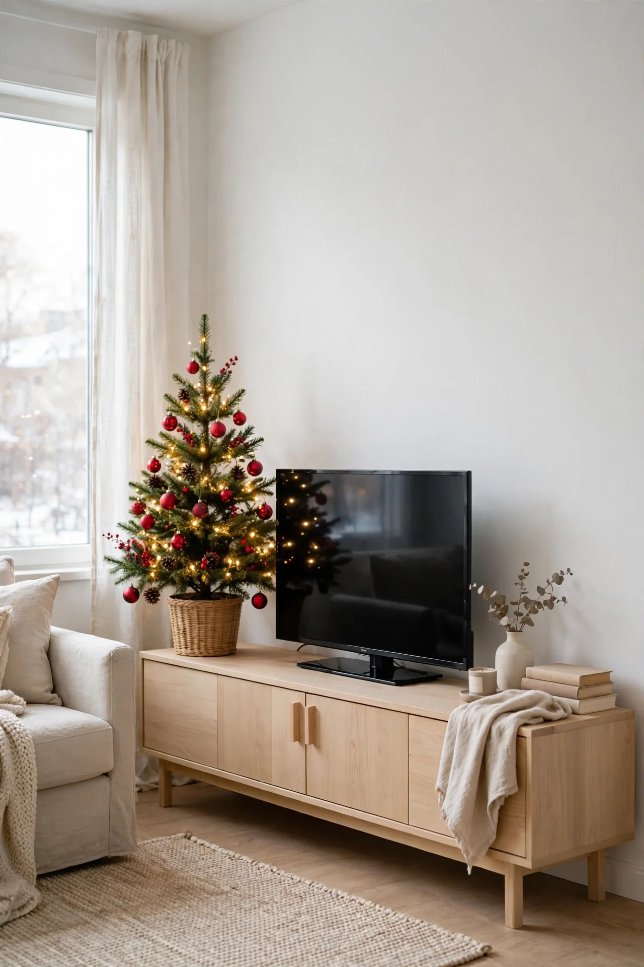 christmas tree on tv stand media console