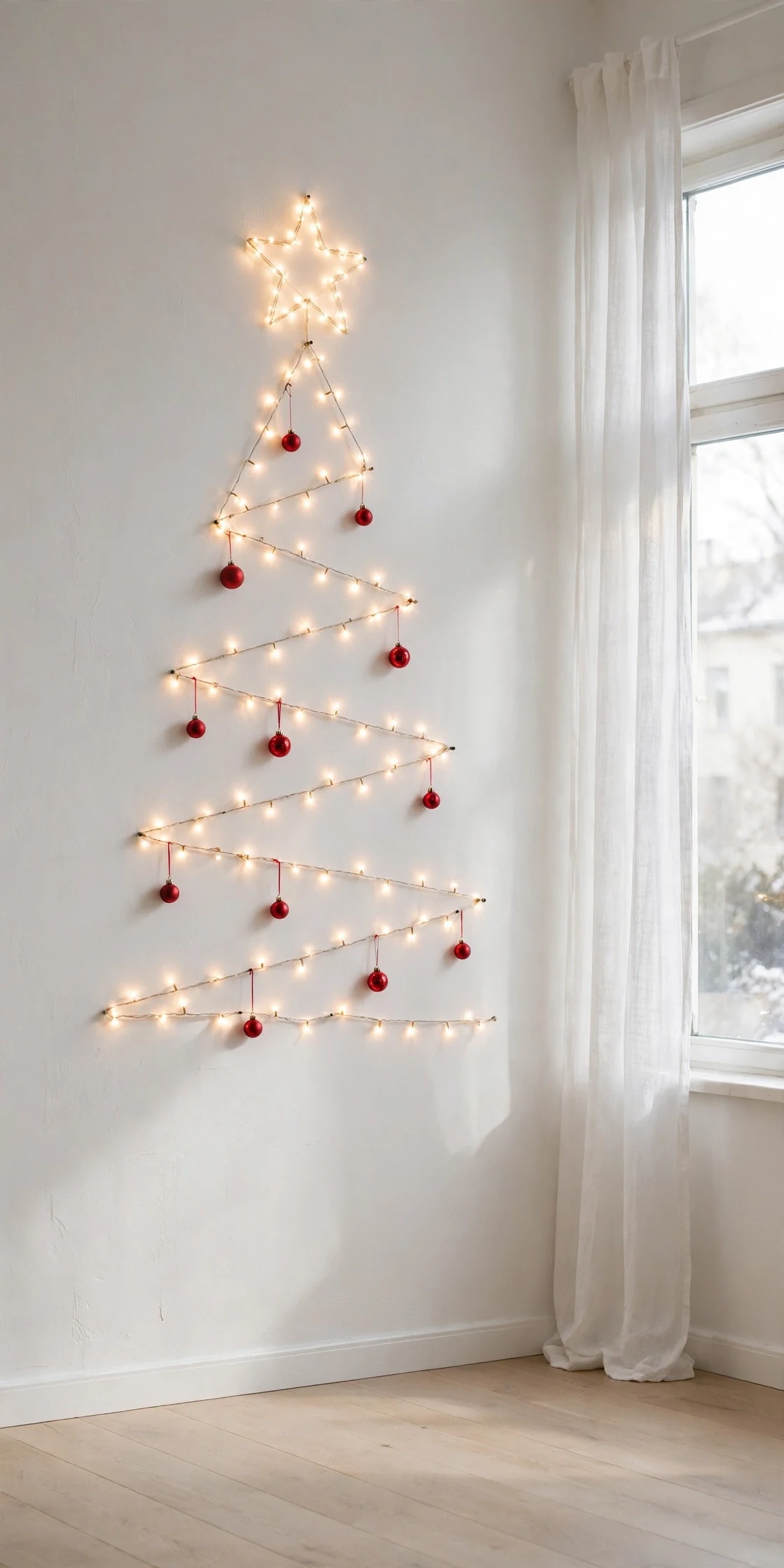 string light christmas tree outline on wall