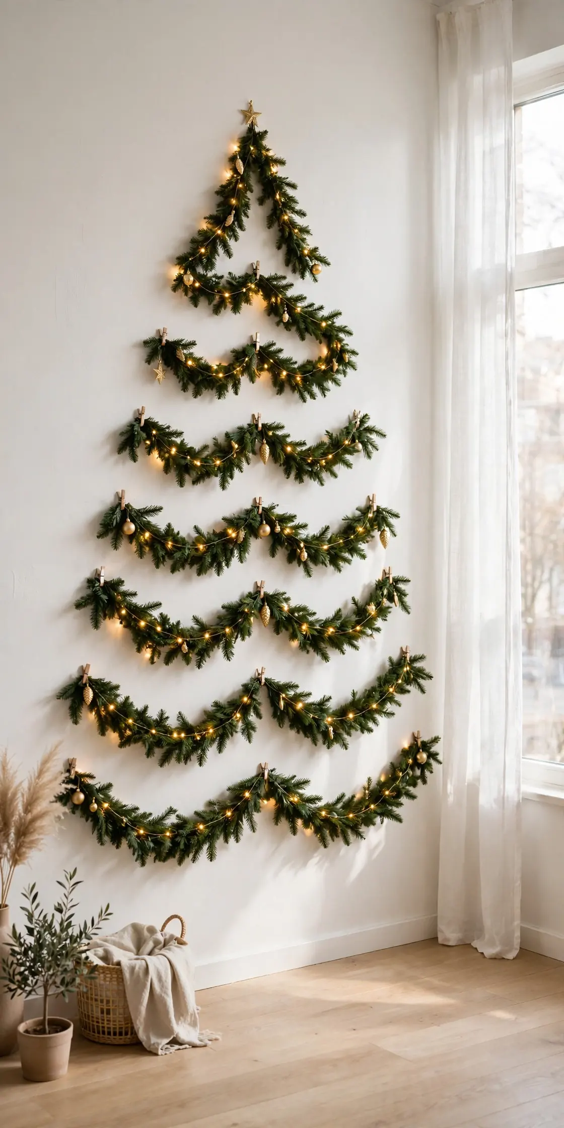 garland christmas tree shape on wall
