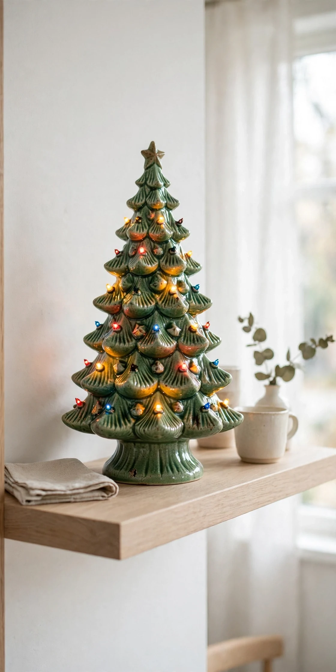 vintage ceramic christmas tree with lights