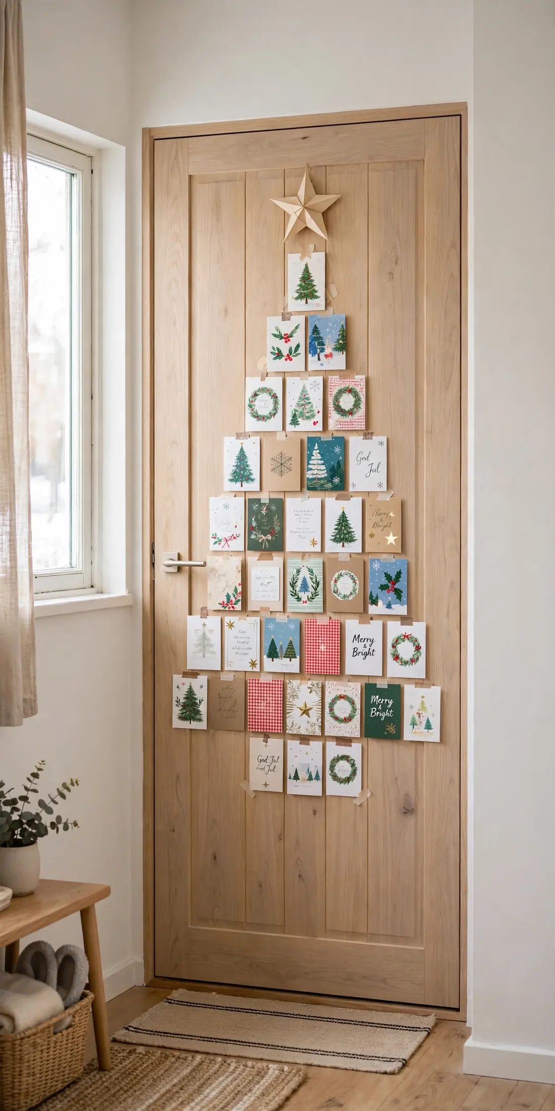christmas cards tree shape on door