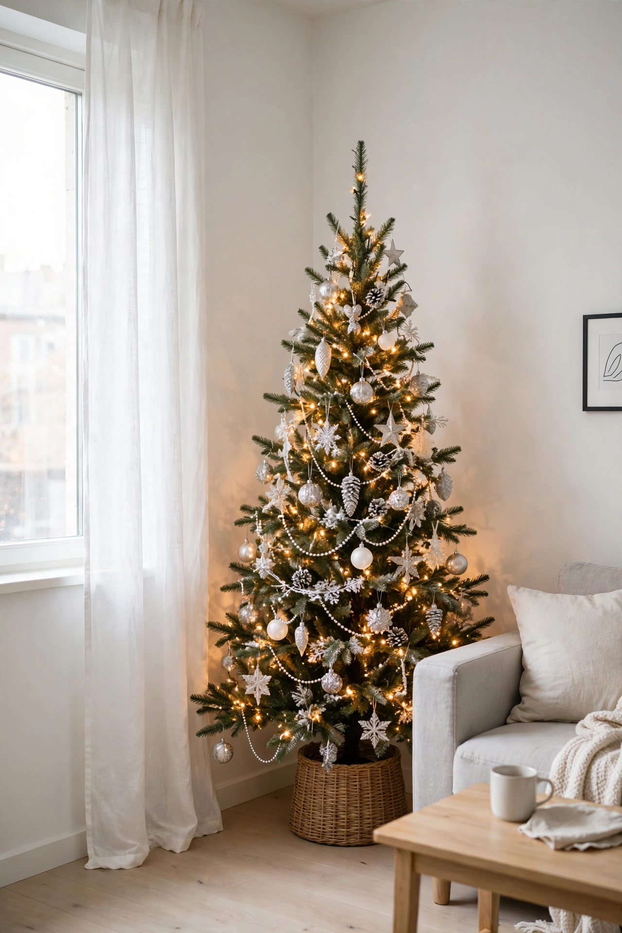 slim christmas tree corner placement small room