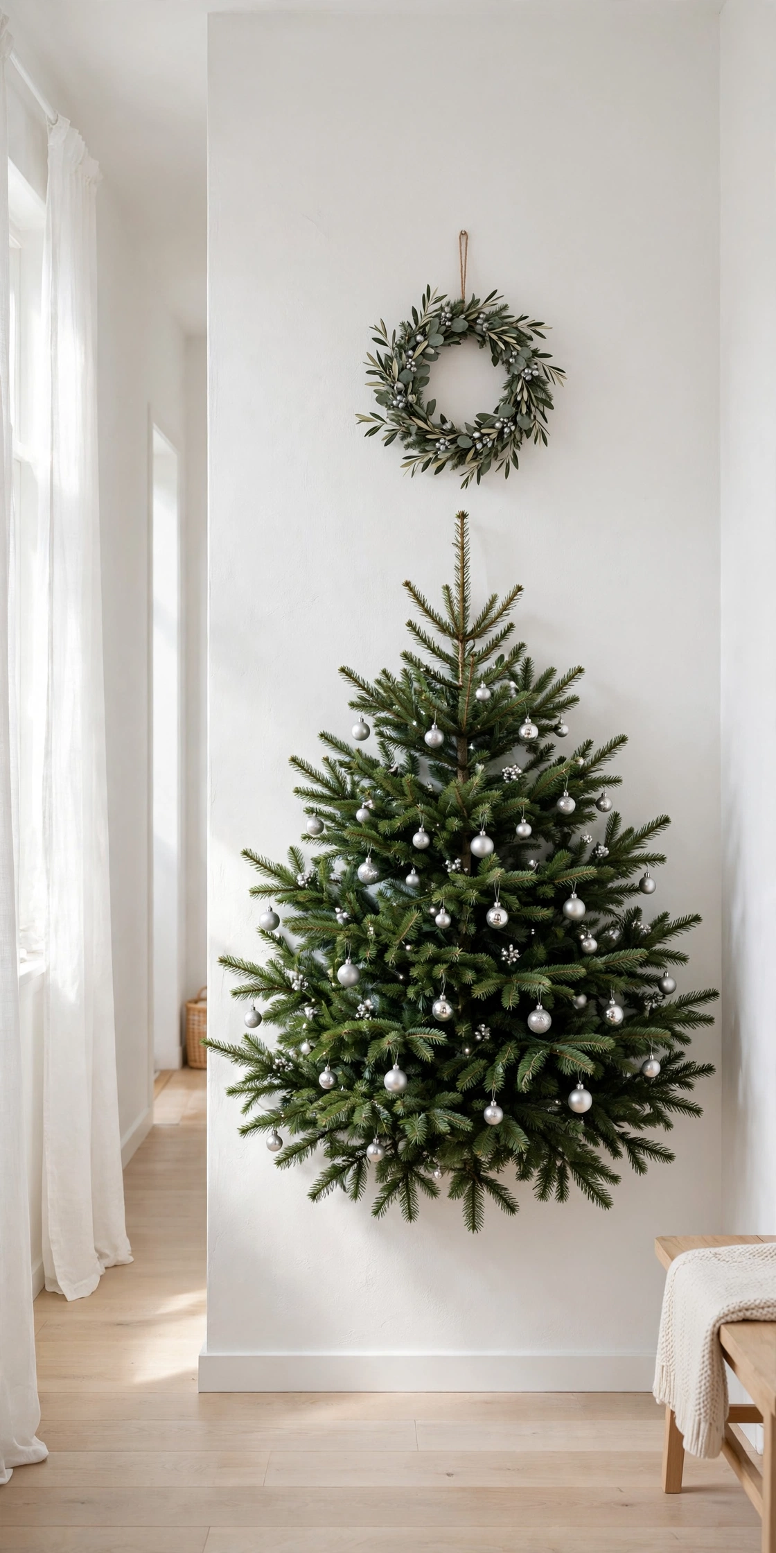 half christmas tree flat back against wall