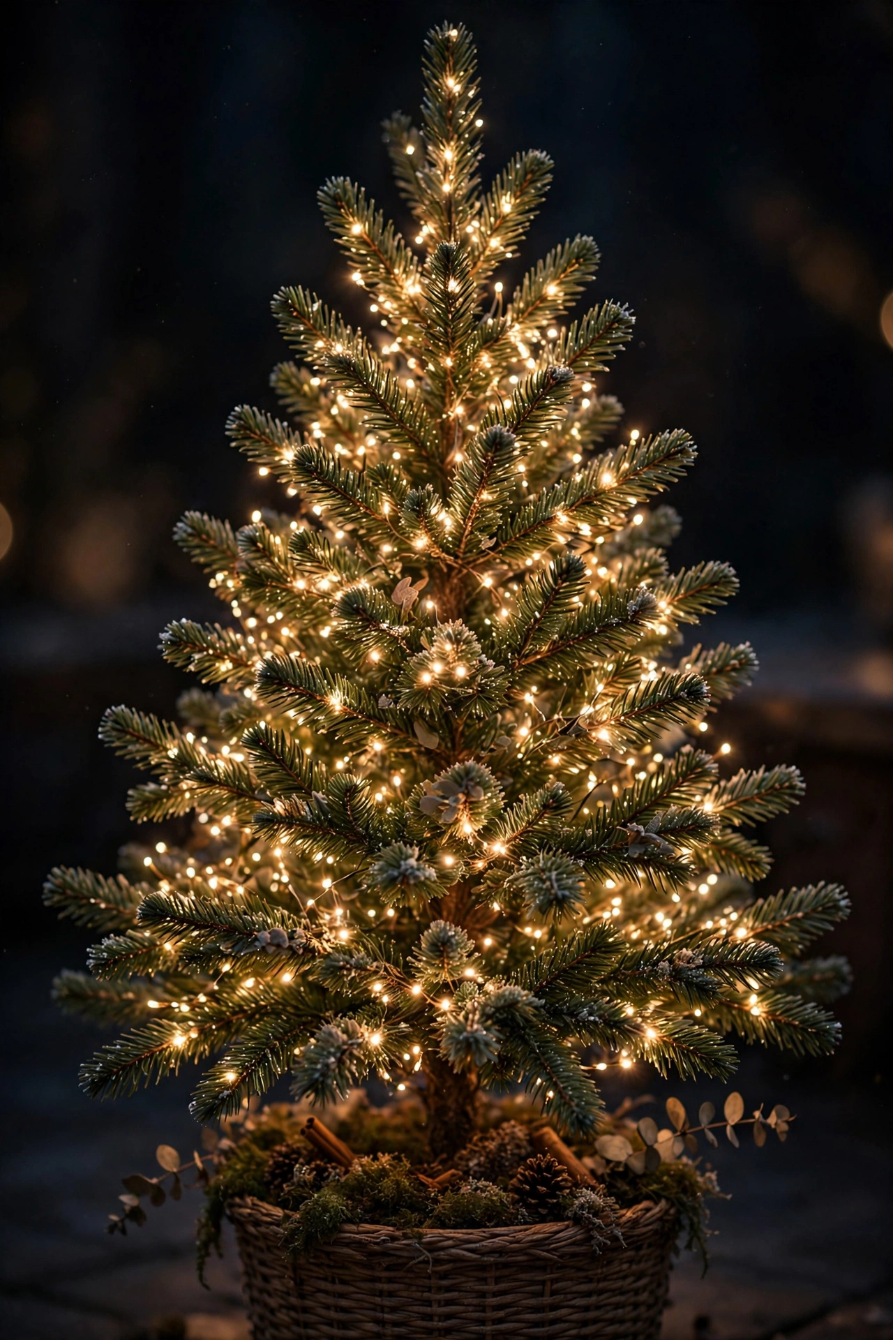 small christmas tree dense lights glow