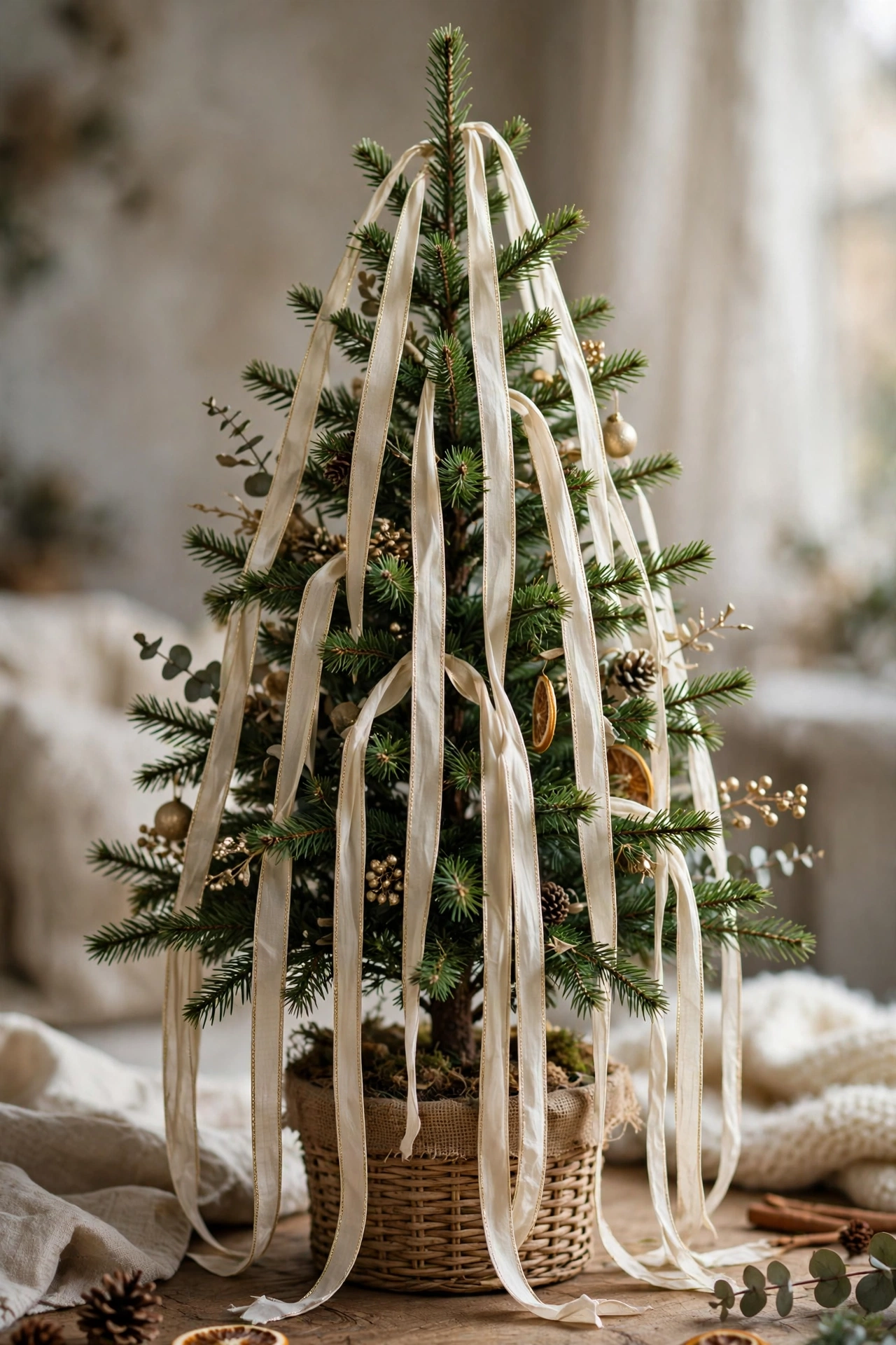 ribbon on small christmas tree narrow