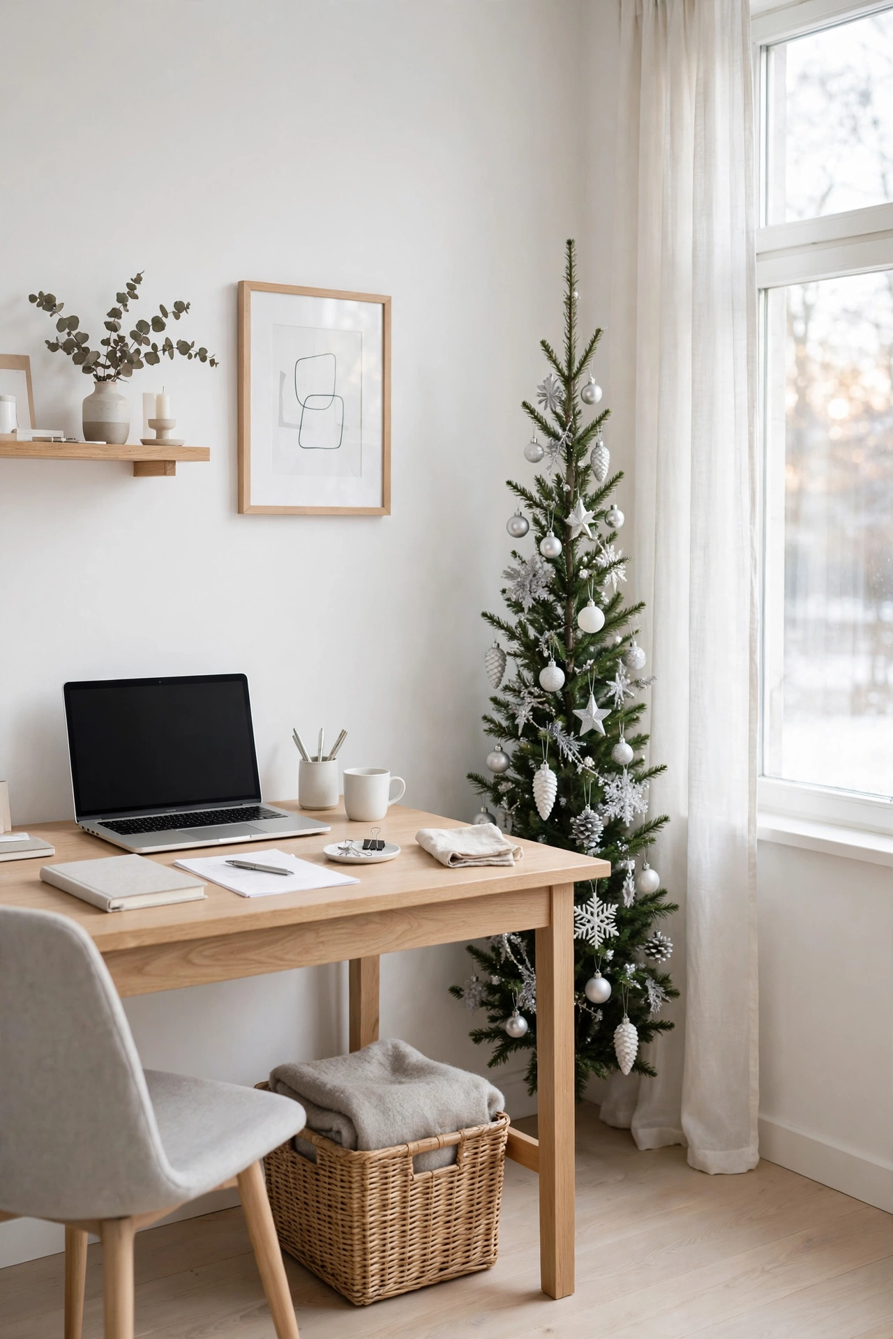 slim christmas tree home office desk corner