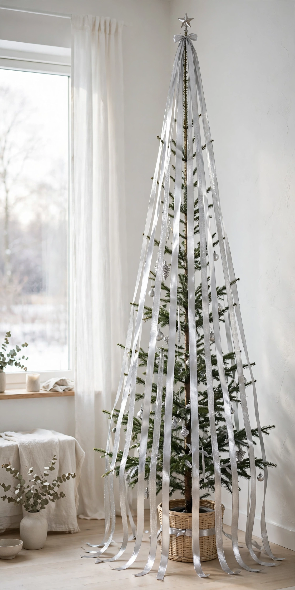vertical ribbon cascade slim christmas tree