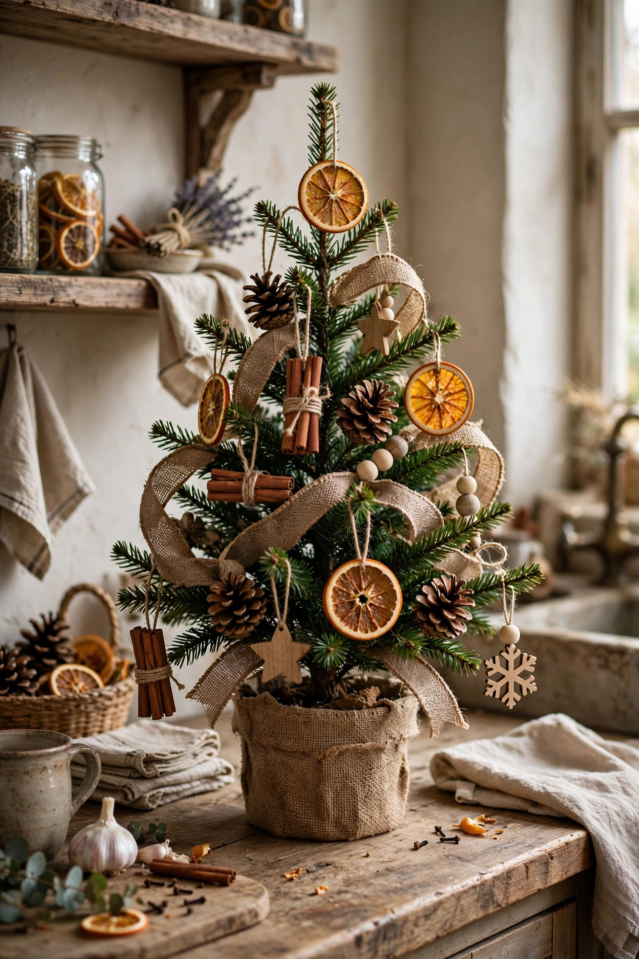 small christmas tree natural pinecones woodland