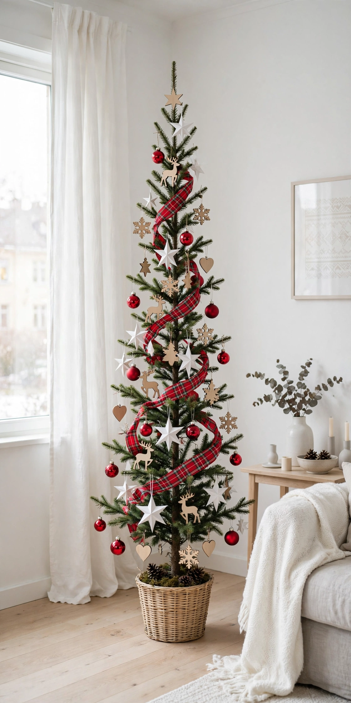 red white nordic slim christmas tree