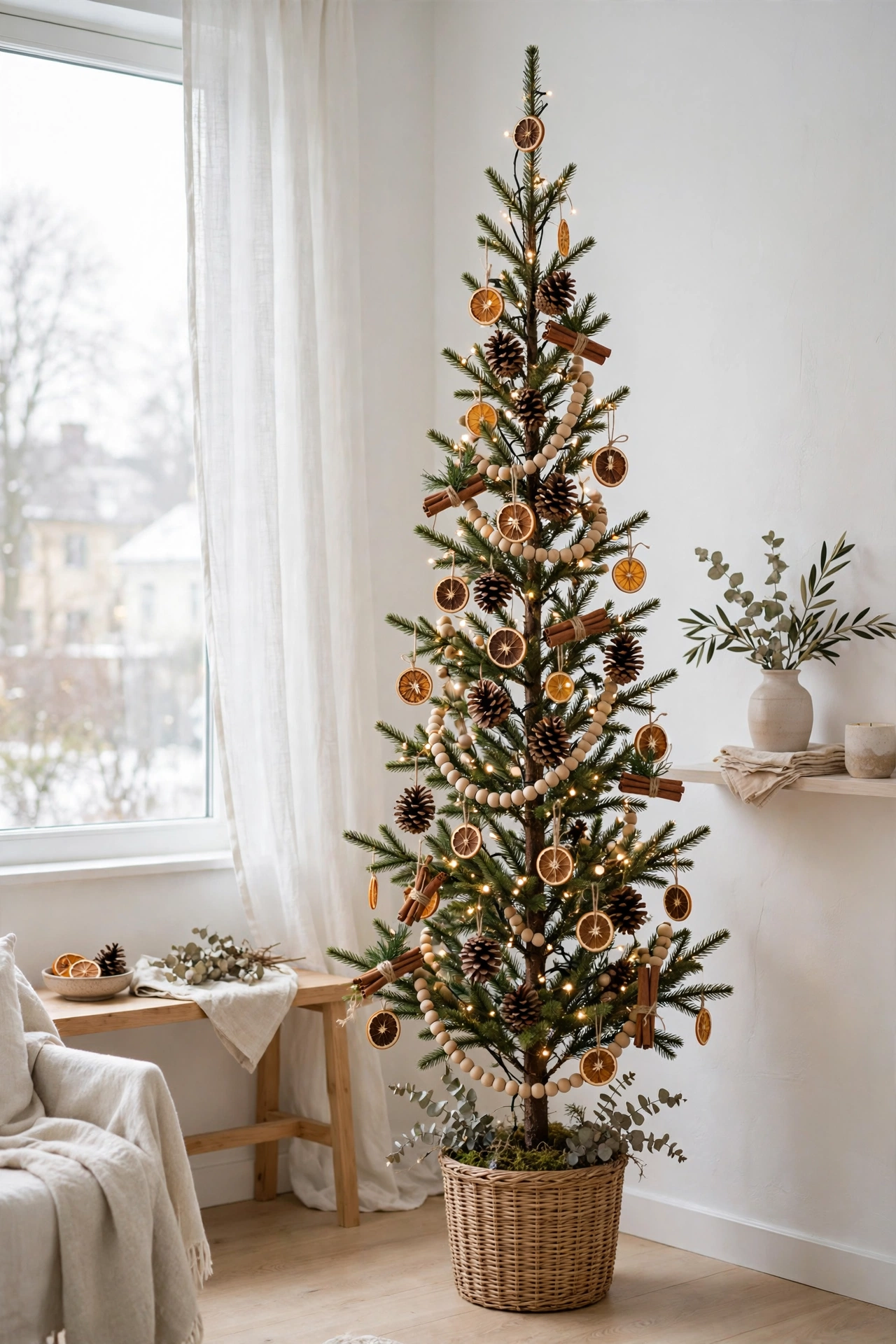 natural pinecone wood slim christmas tree decor