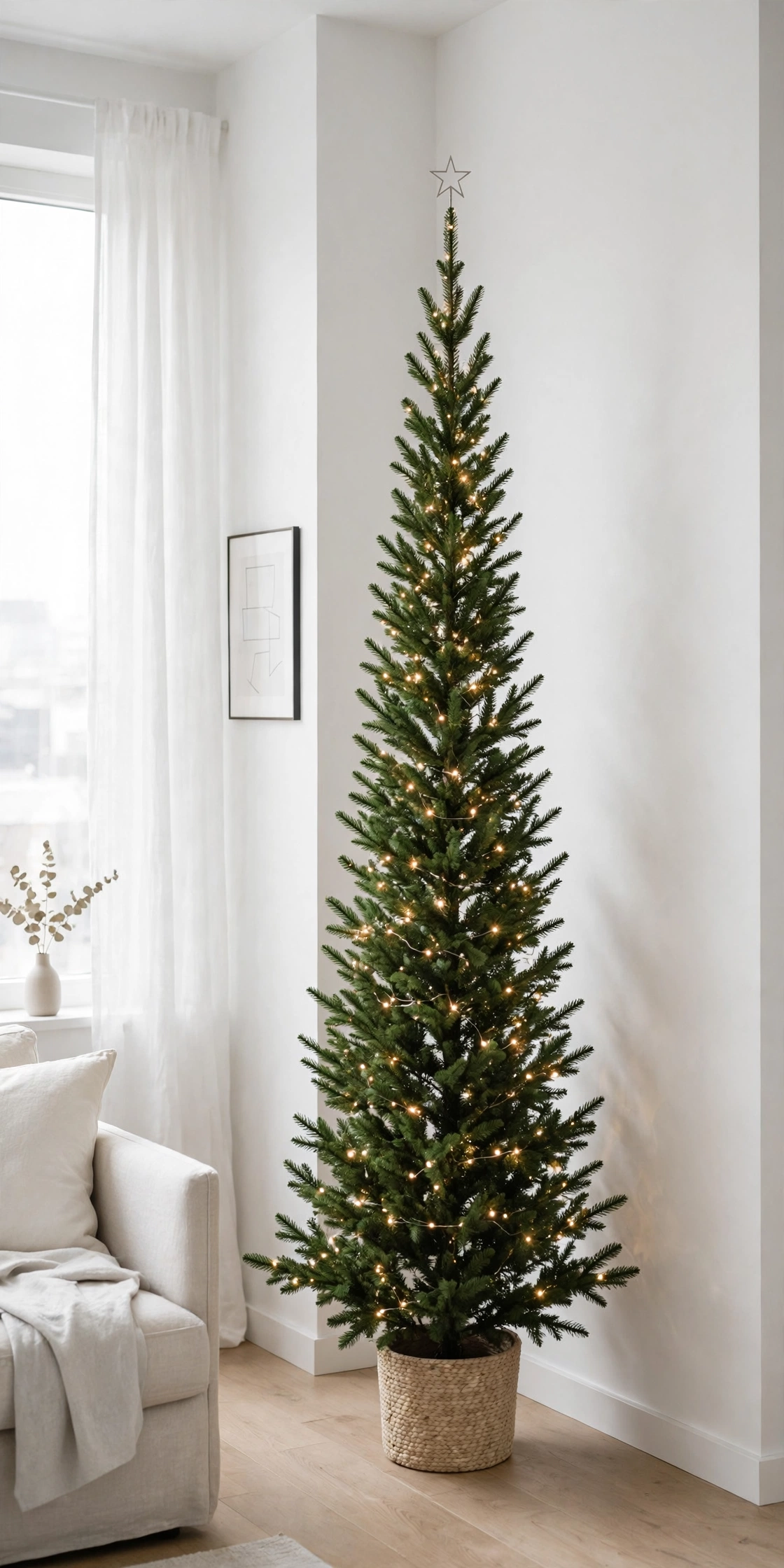 minimalist slim christmas tree lights only