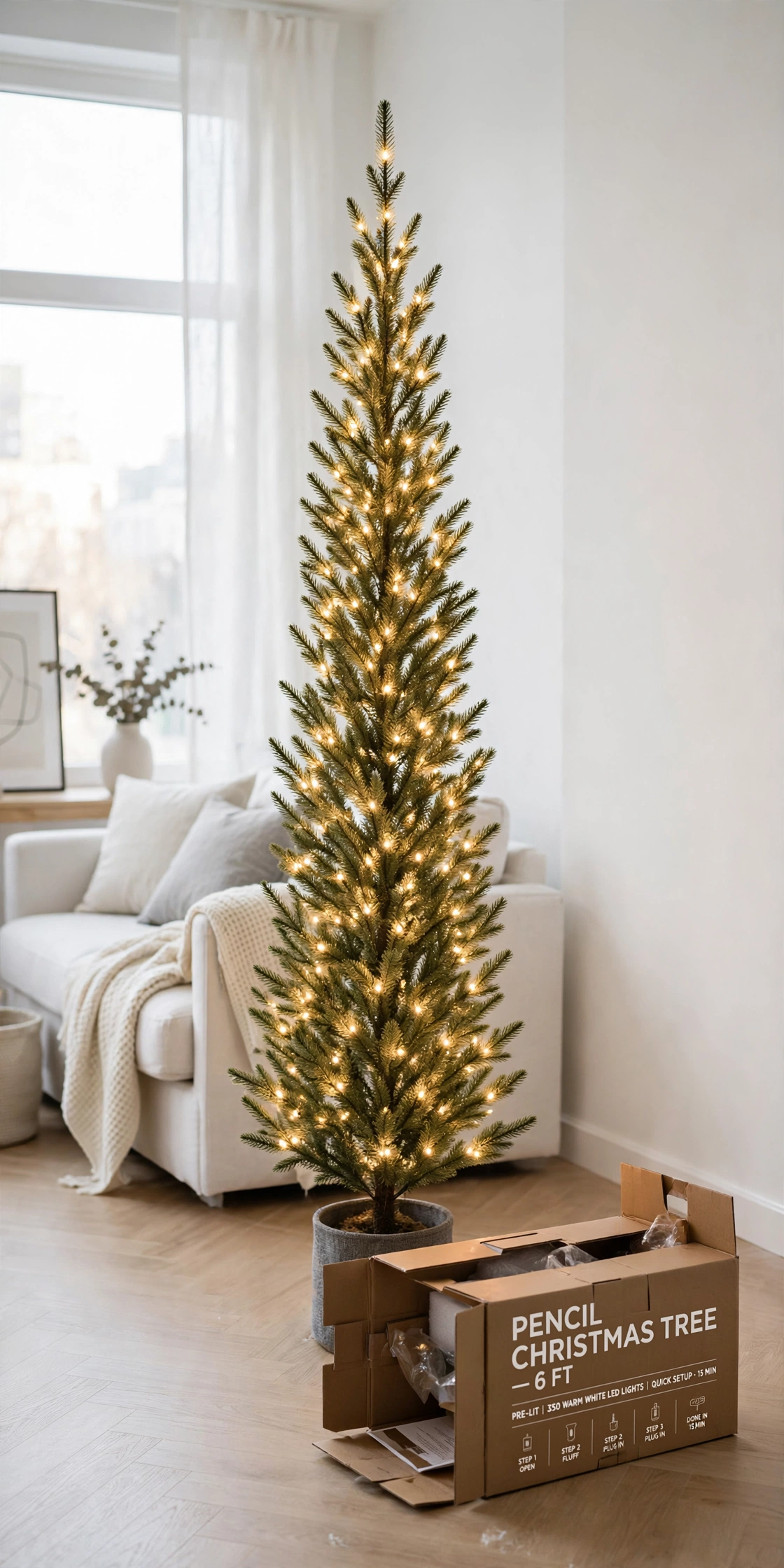 prelit pencil christmas tree quick setup