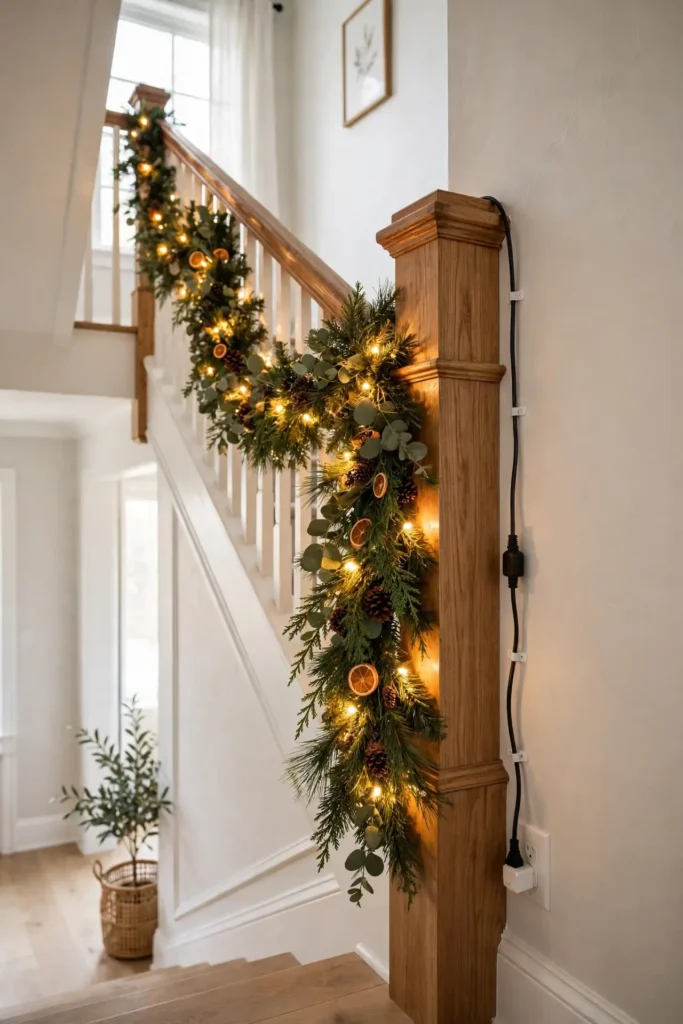 stair garland lights