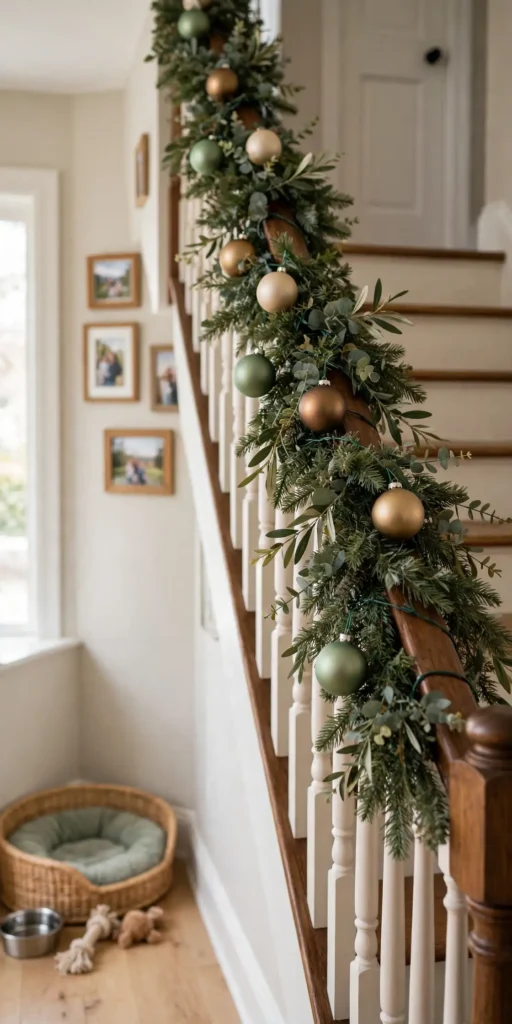 stair railing christmas decor