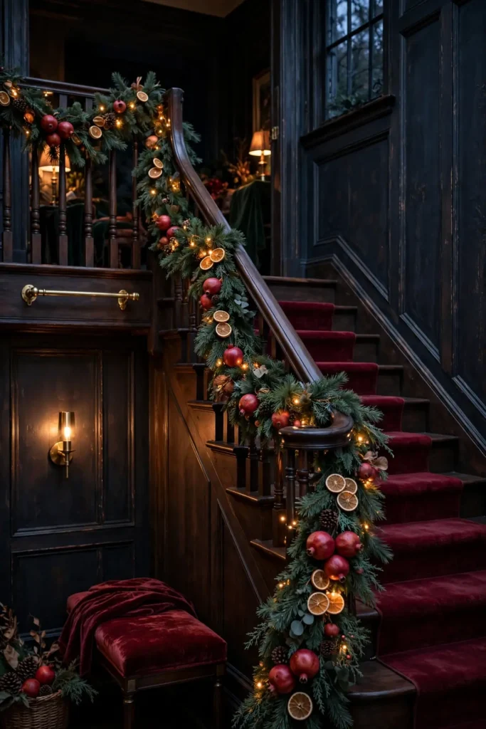 fresh stair garland citrus pomegranate christmas decor