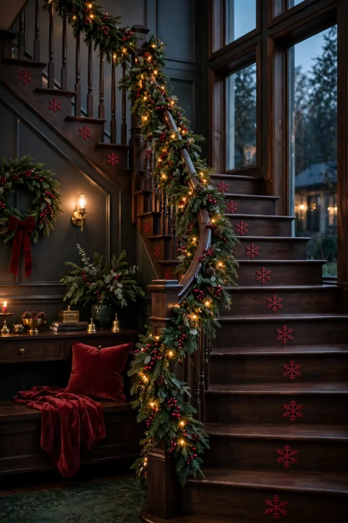 christmas stair riser decals white staircase garland