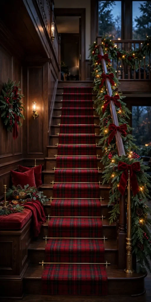 tartan runner christmas staircase garland banister