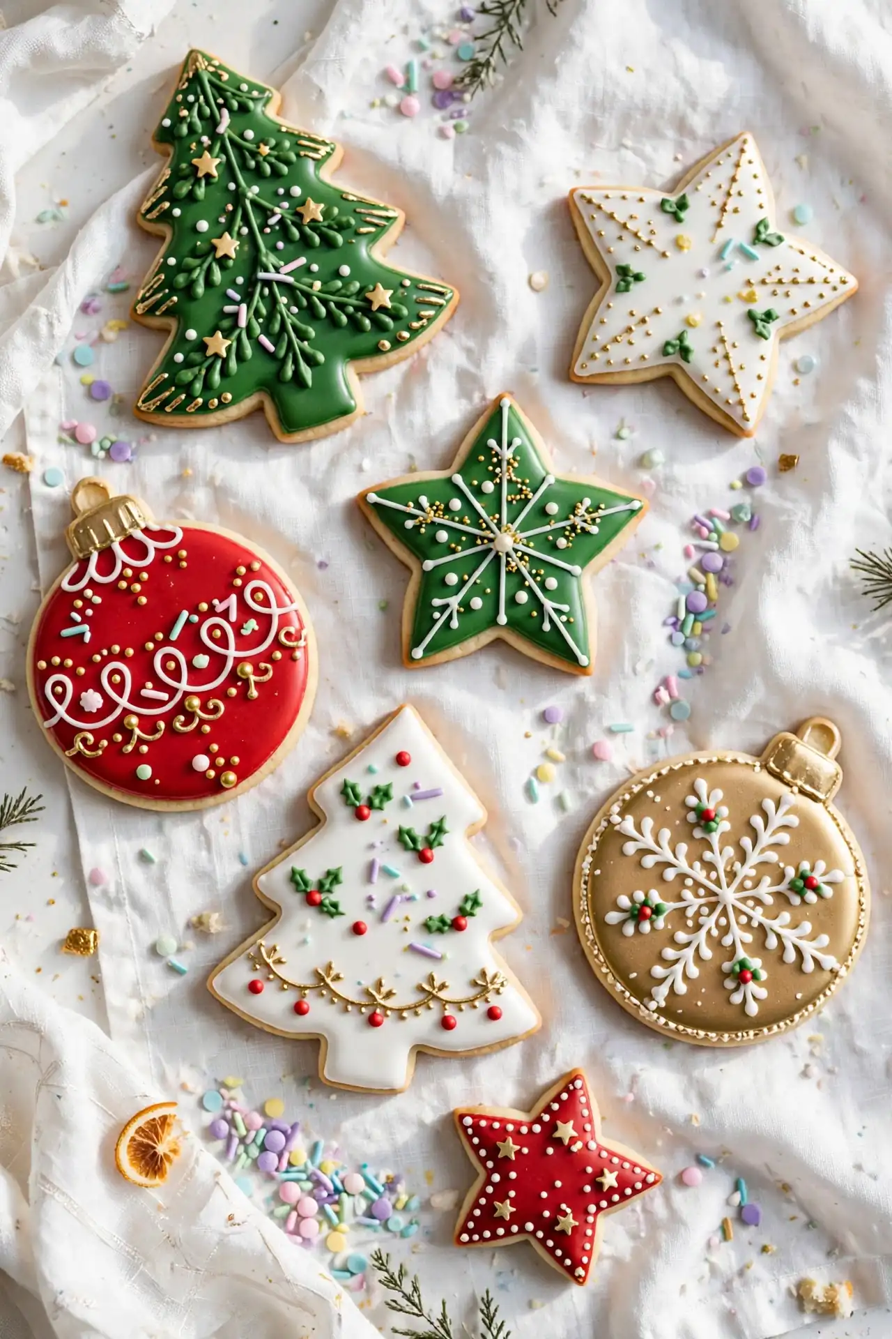 royal icing christmas cookies decorated red green white