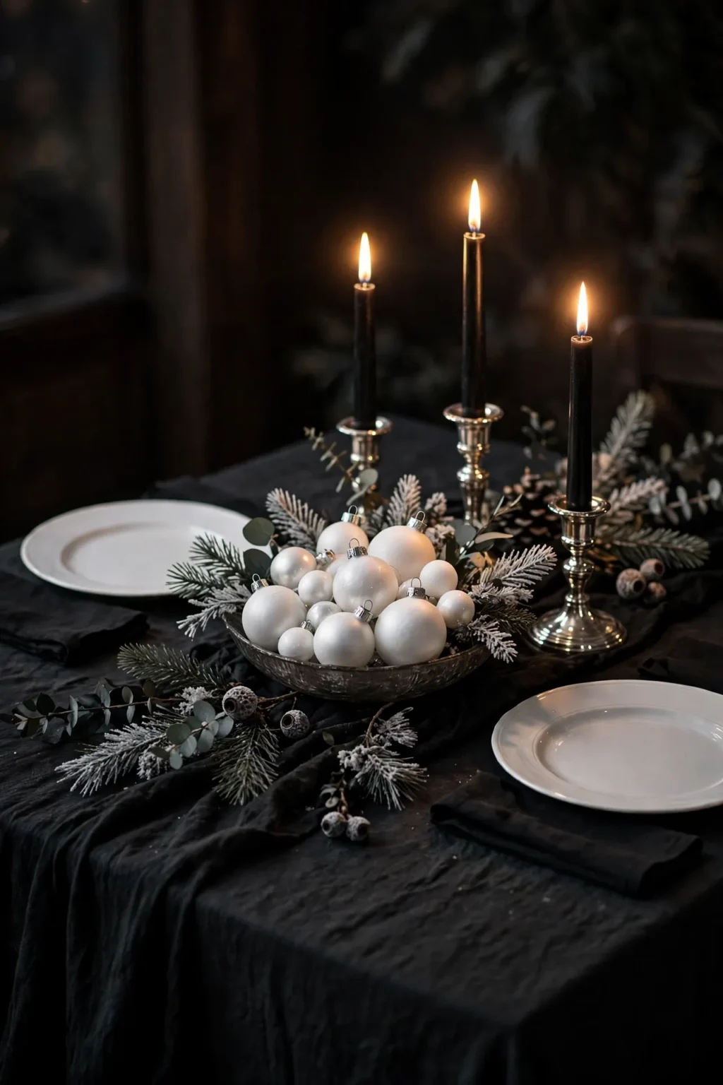 black and white christmas tablescape