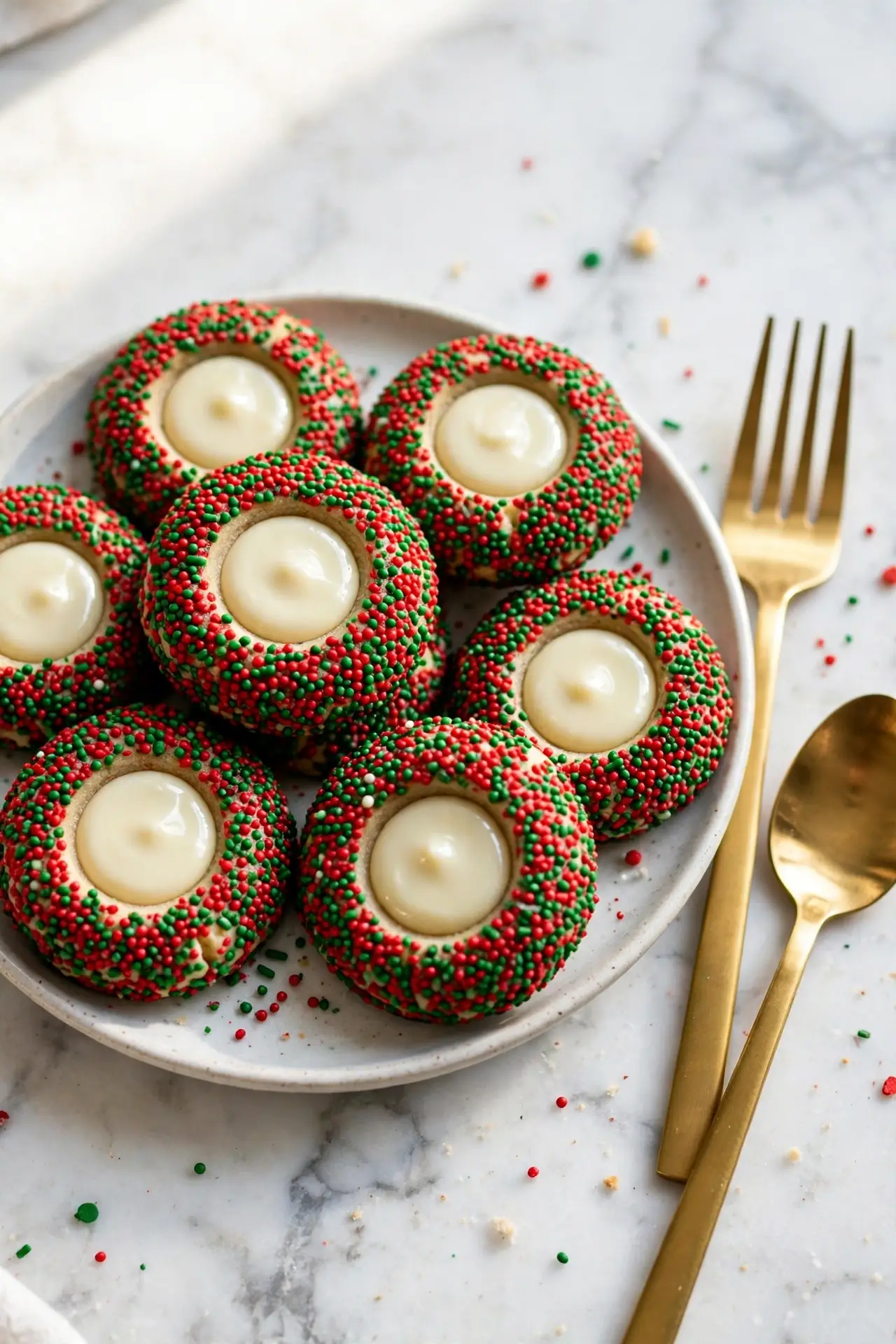 christmas sprinkle thumbprint cookies