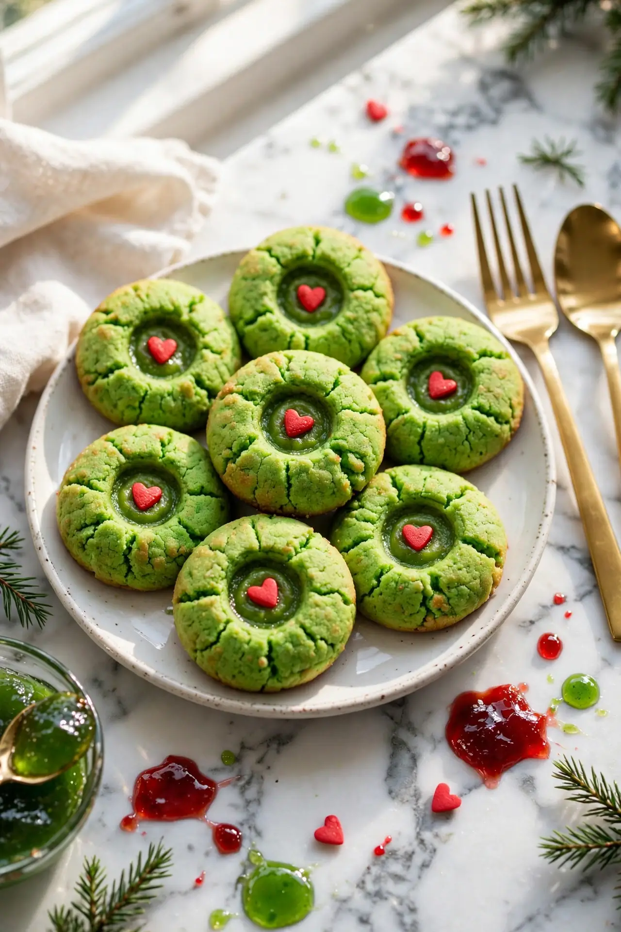 grinch thumbprint cookies