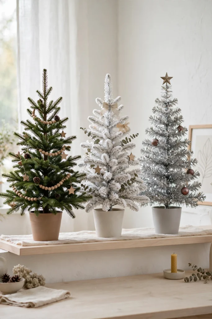 flocked tabletop christmas tree vs green tinsel tree finishes
