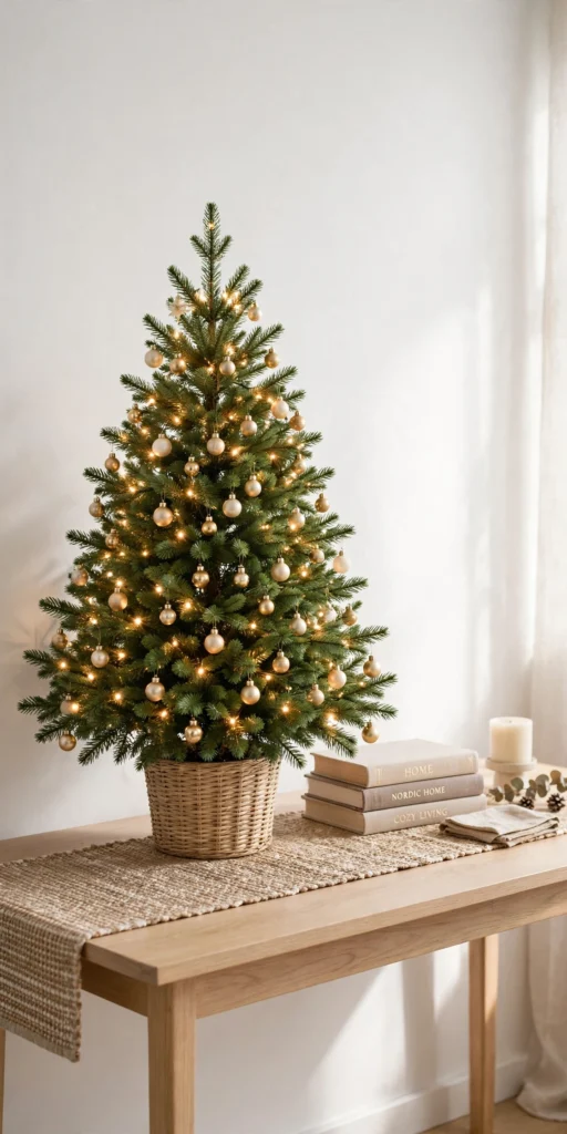 3 foot tabletop christmas tree on console table styling