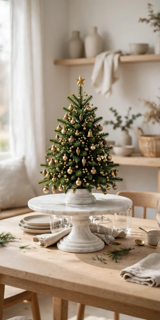 mini christmas tree on cake stand pedestal display