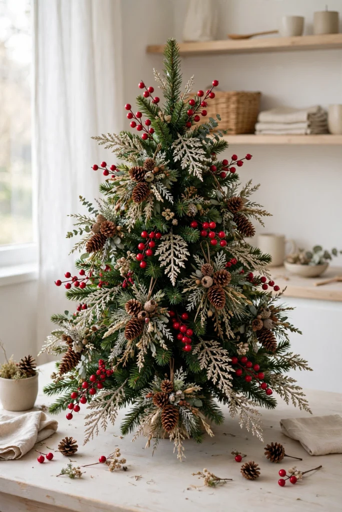 berry picks floral sprays filling small christmas tree